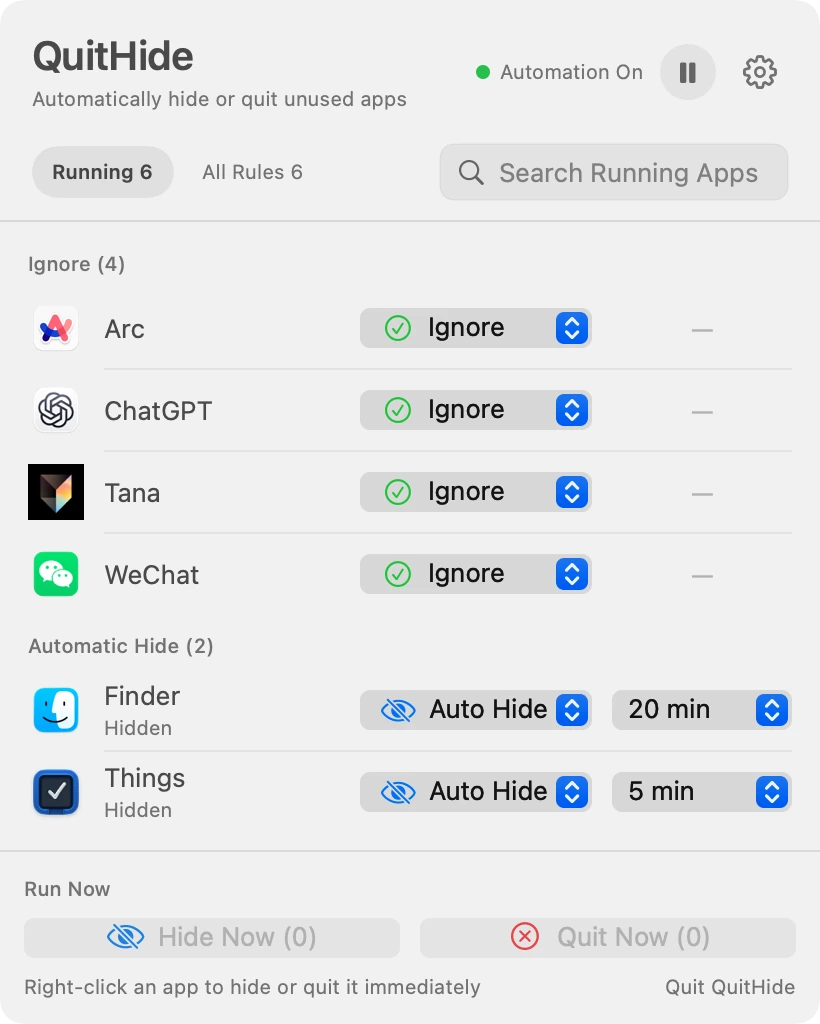 QuitHide main interface in English